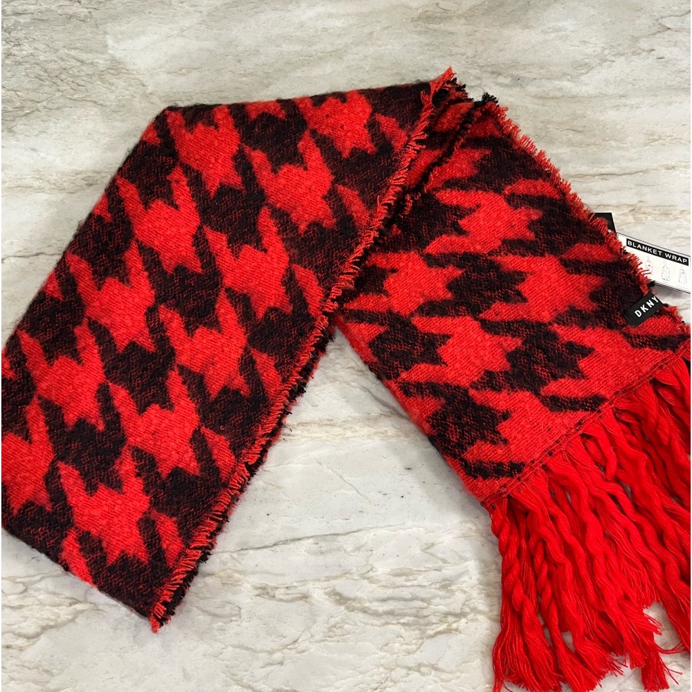 DKNY  Scarf Red and black Houndstooth Blanket wrap!